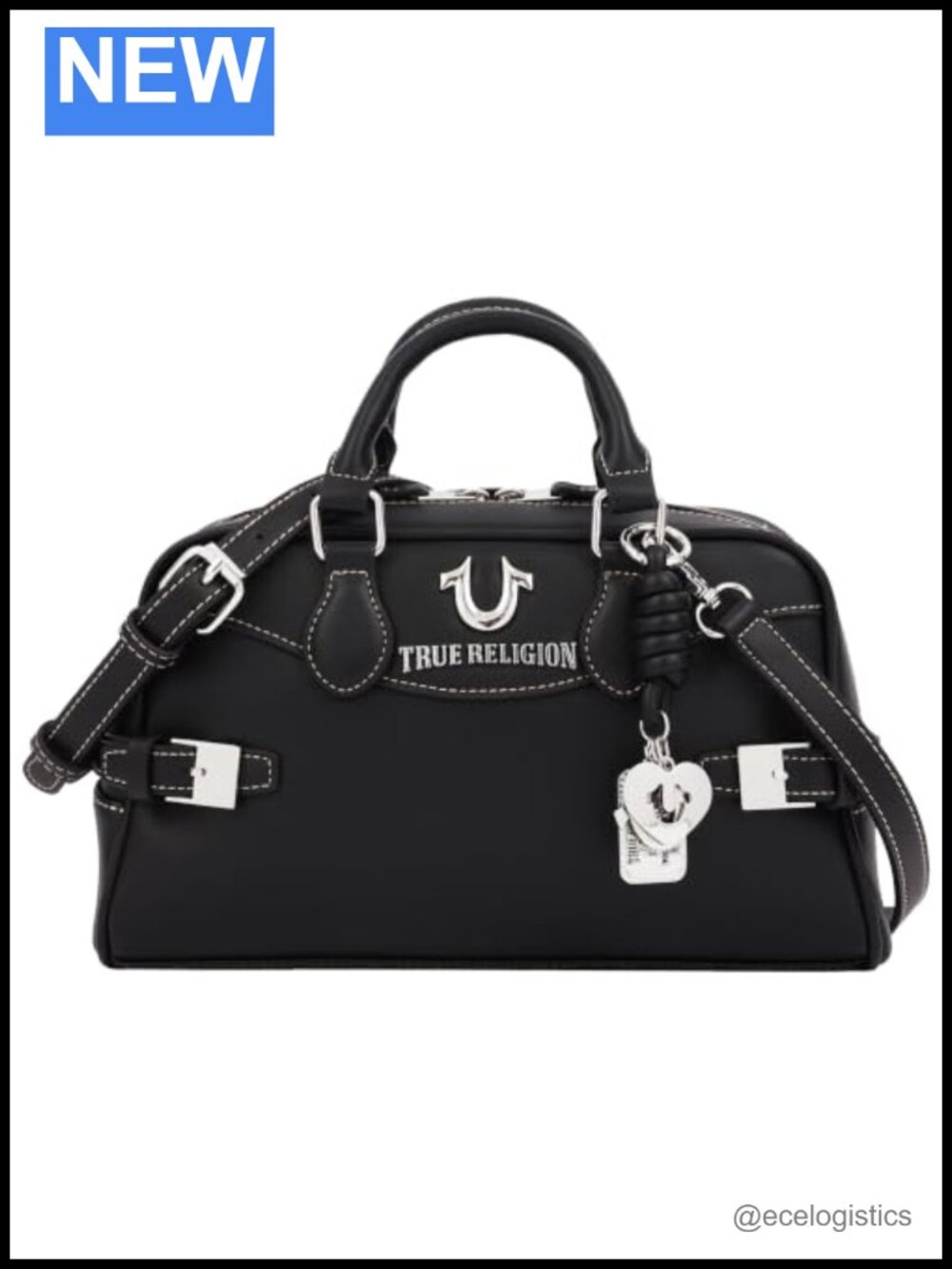 Faux Leather Belted Satchel Handbag with Detachable Crossbody Strap